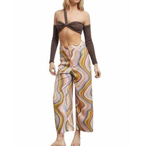 Urban Outfitter UO Olympia Size S Printed Pants Silky Funky Retro Hi Rise